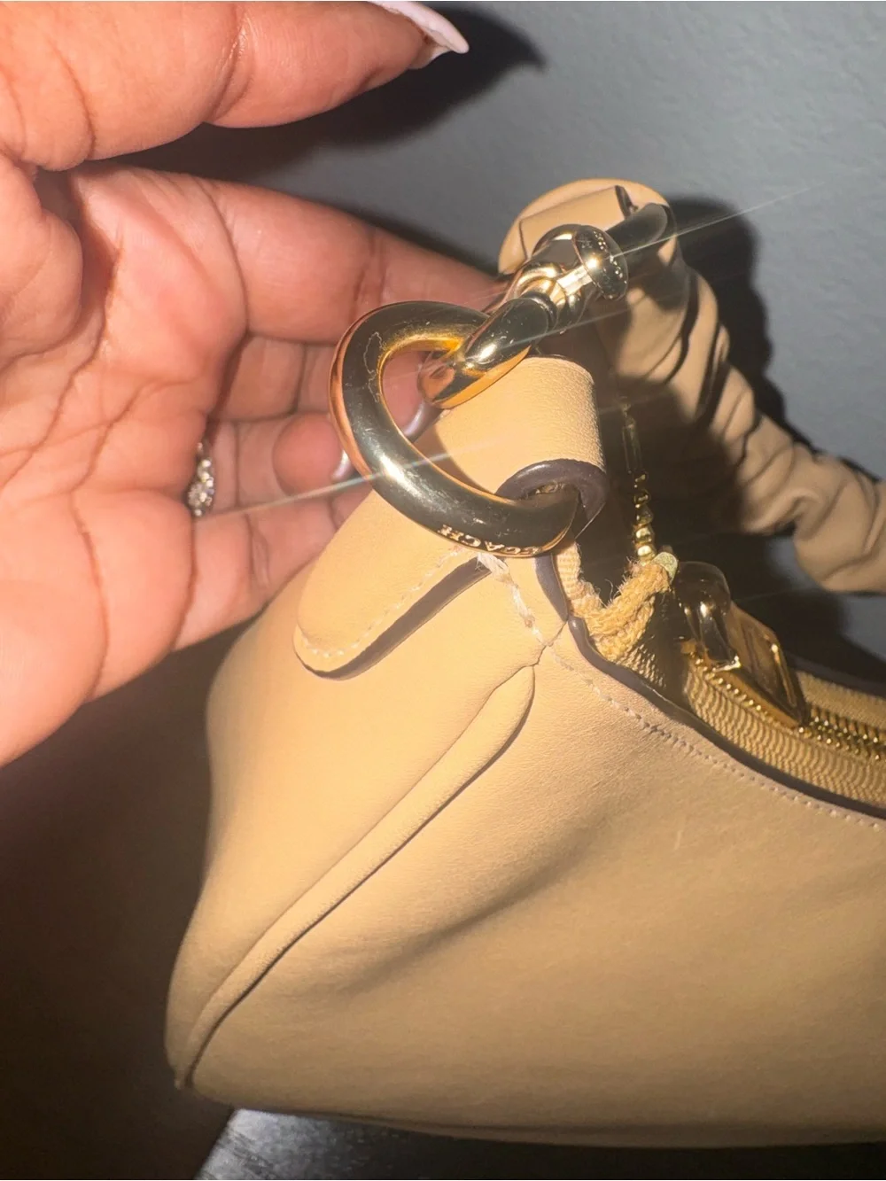 Coach Teri Hobo Smooth Leather Shoulder Bag in Tan